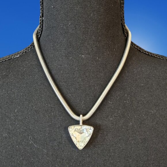 Silver Tone Large Crystal Triangle Pendant Necklace - Picture 4 of 5